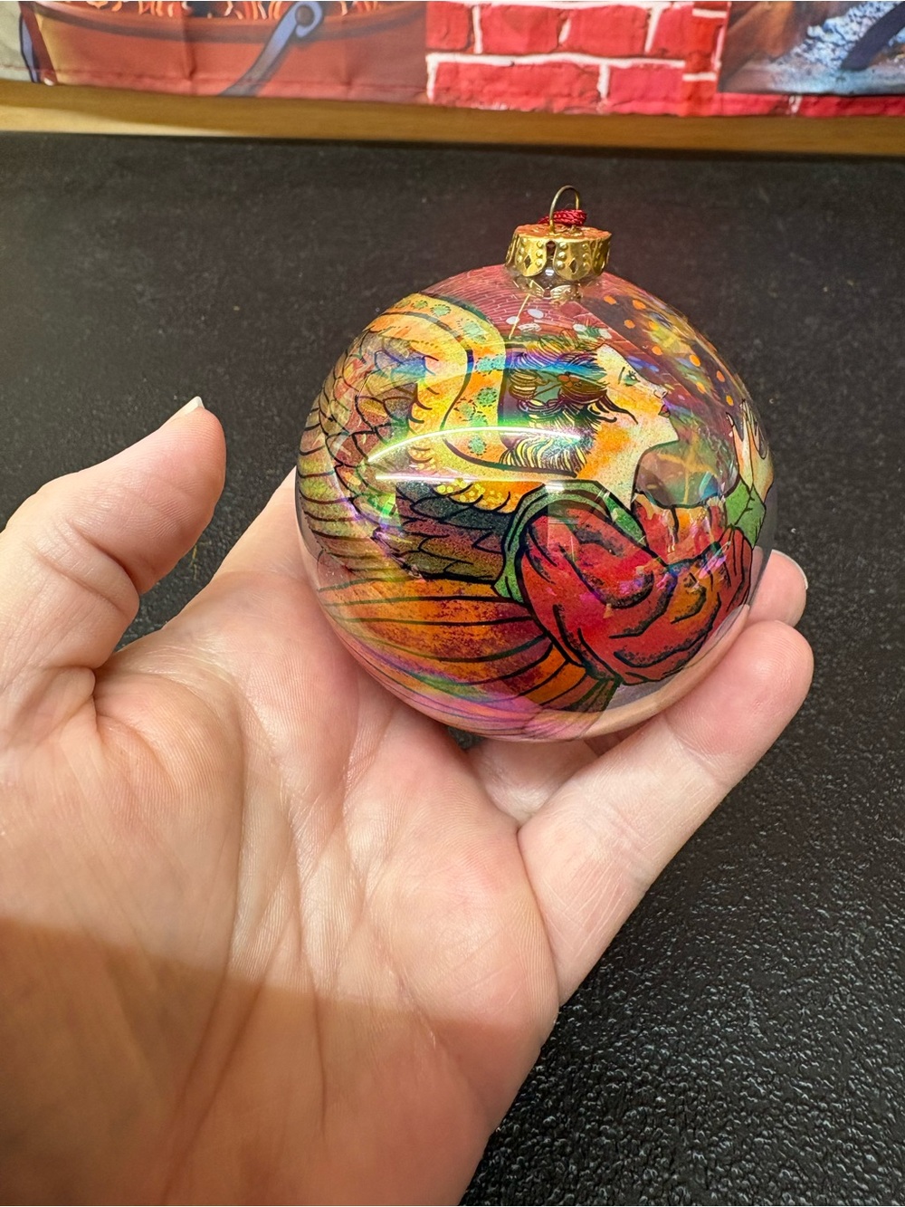 Hand-Painted numbered Multicolor Angel & Rose Glass Holiday Ornament